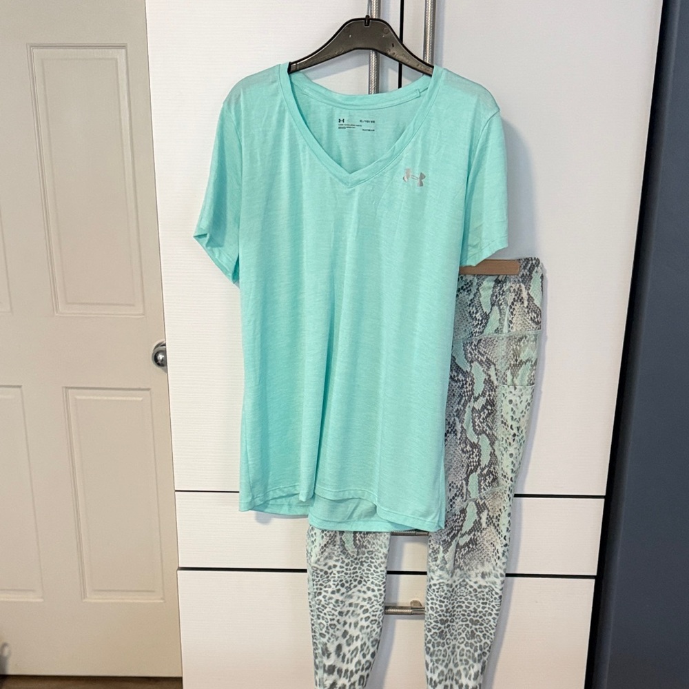 Under Armour Light Teal Top and Snake Pattern Leggings